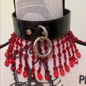 Patent leather beaded necklace